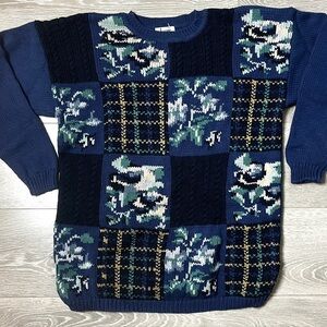 Kari 100% Cotton Patchwork Sweater | Floral Plaid Cottagecore Knit | Vintage 90s